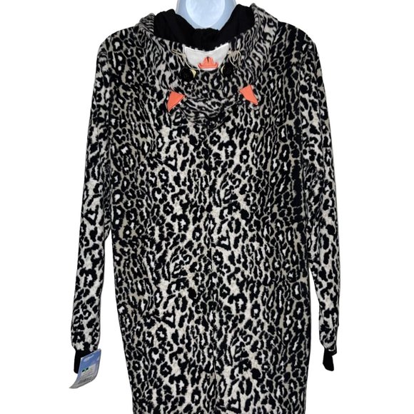 NWT Nick & Nora Cheetah Pajamas Womens M Footless Unionsuit PJs Costume Hood - Picture 7 of 10